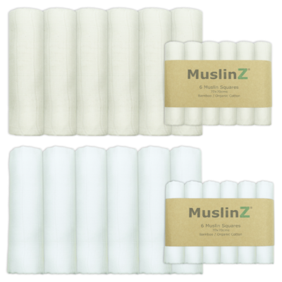 MuslinZ 6 Pack Bamboo/Organic Cotton Muslin Squares 70x70cm - White