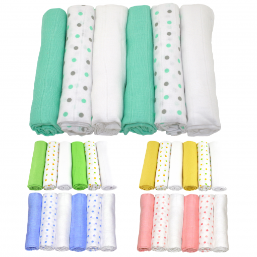 MuslinZ 6pk Mixed Muslin Squares for baby, 100 Cotton