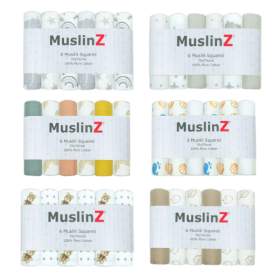 MuslinZ 6 Pack Muslin Squares Patterned - 70x70cm
