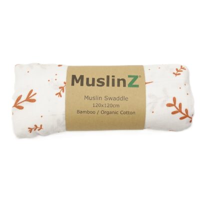 MuslinZ Bamboo/Organic Cotton Muslin Swaddle 120x120cm – Laurel Leaf