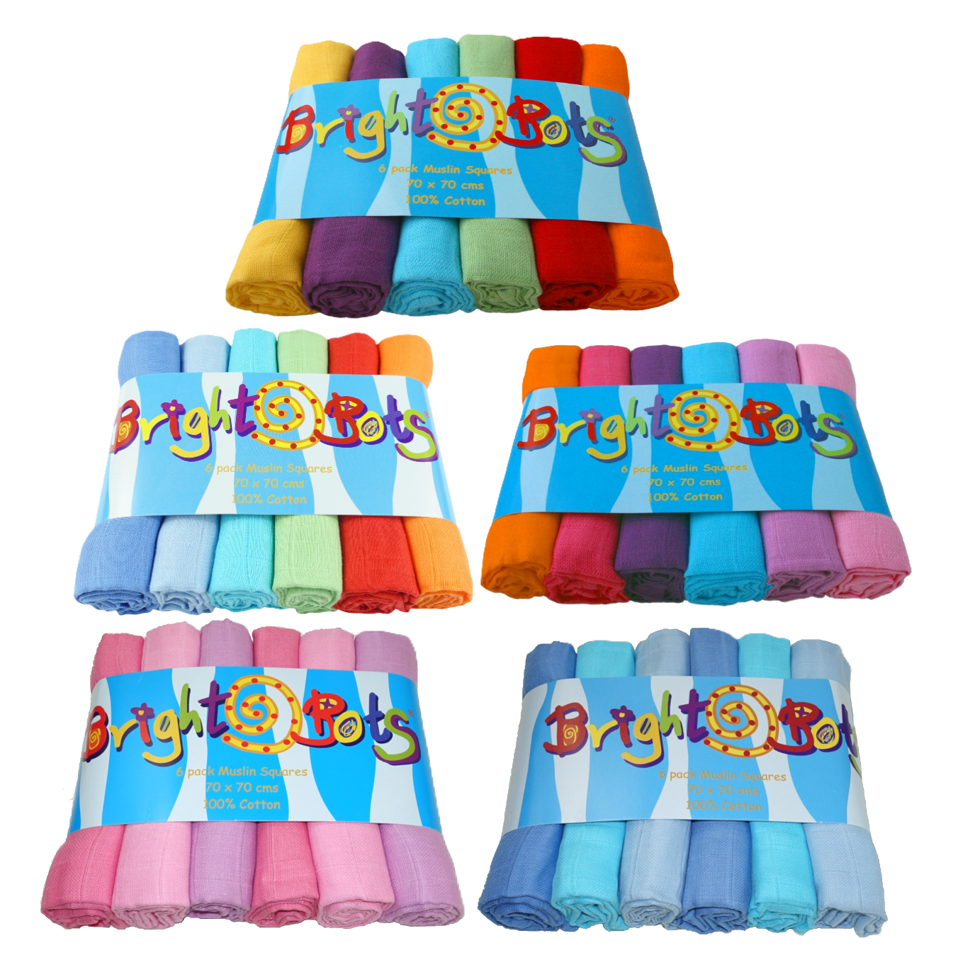 Bright Bots 6PK Baby Muslin Squares Cloths