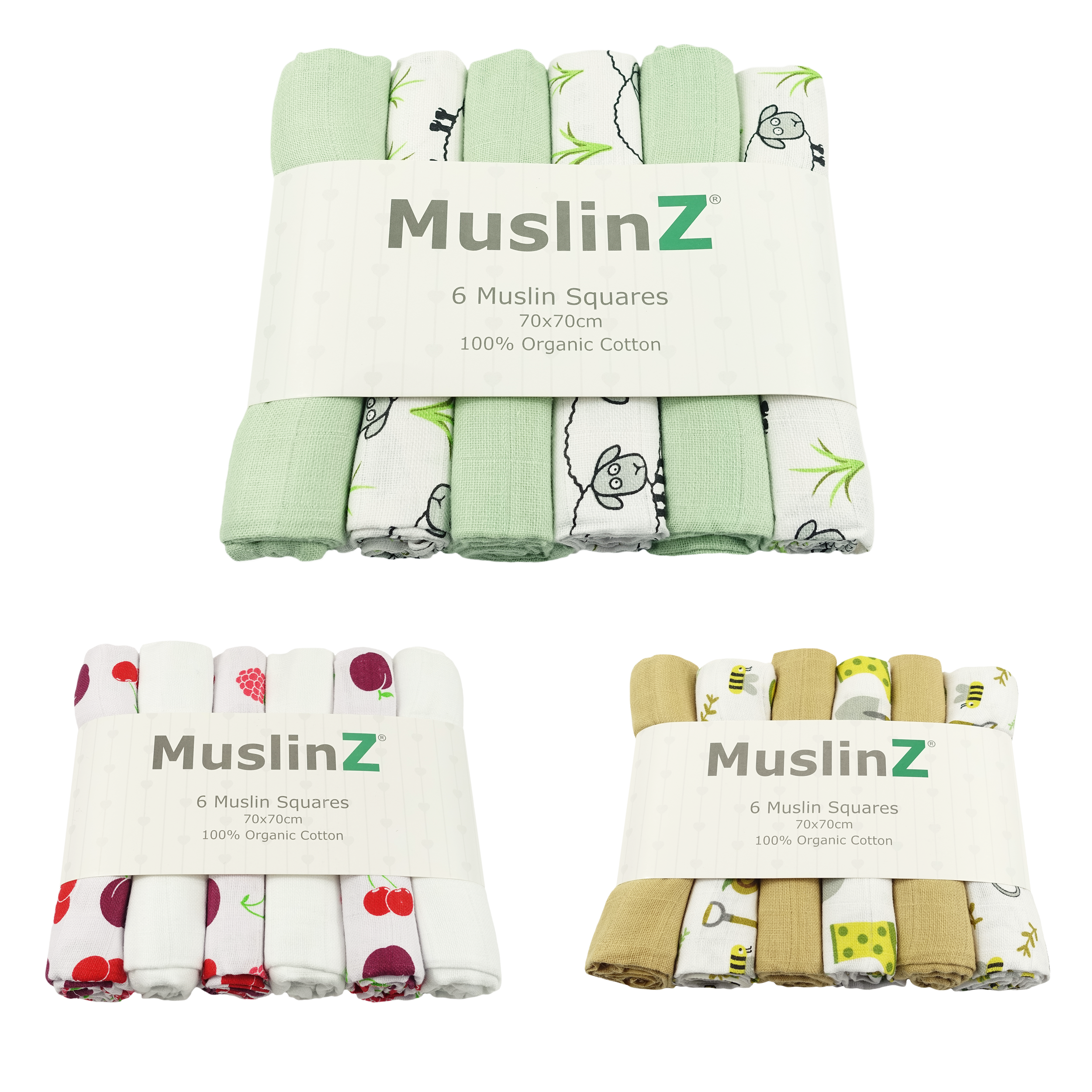 MuslinZ 6 Pack Organic Cotton Muslin 