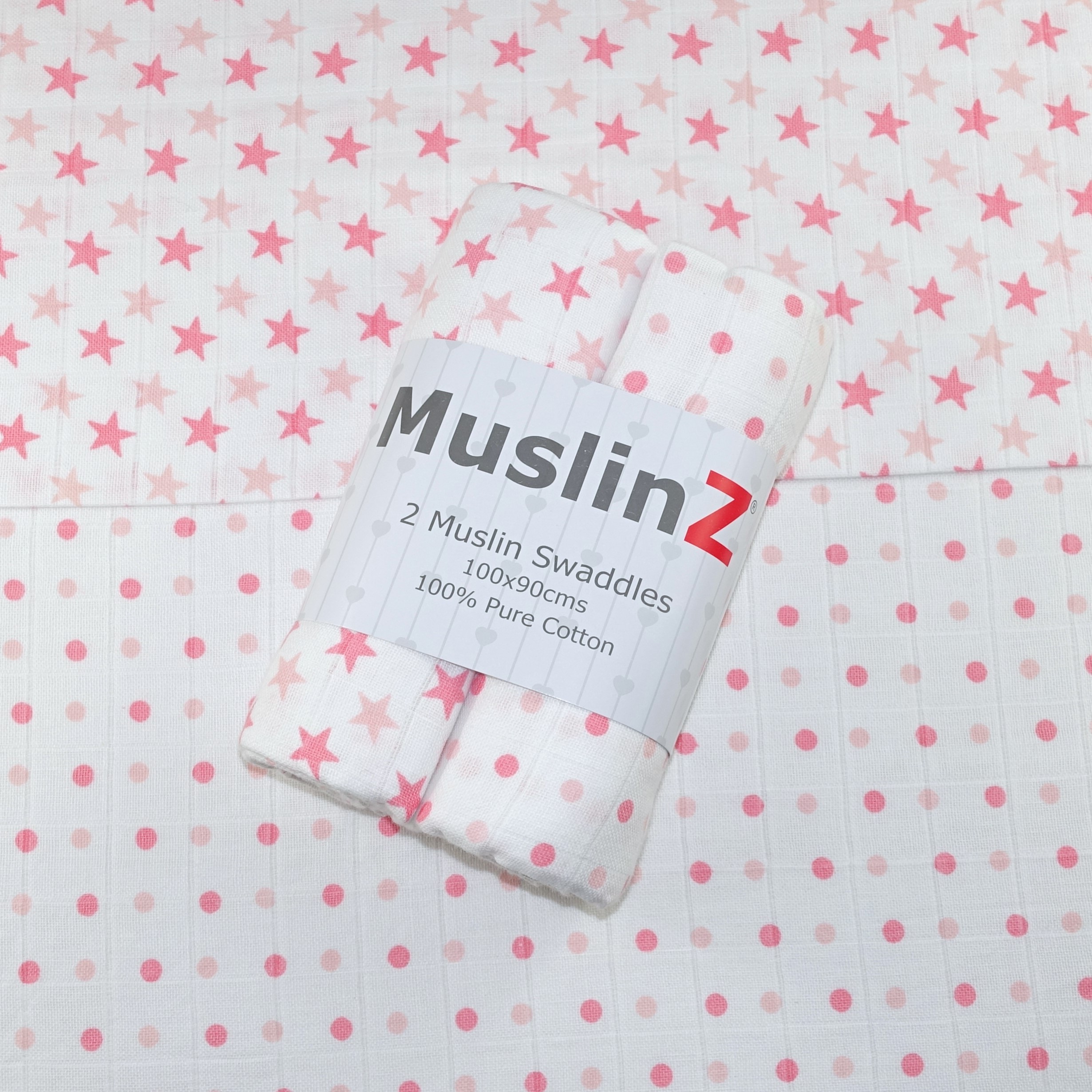 MuslinZ 2PK Baby Muslin Swaddles 100x90cms 100% Pure Soft Cotton Prints