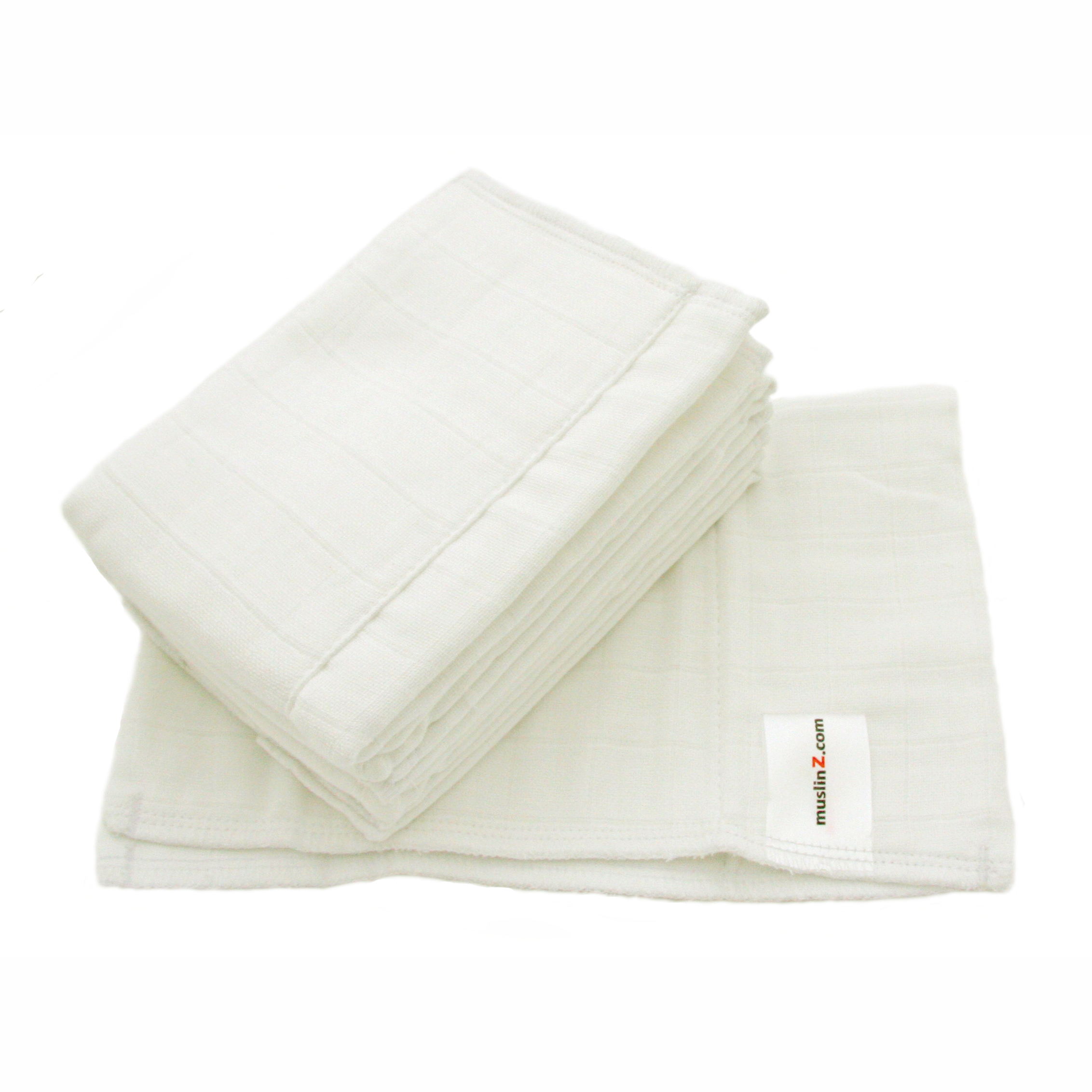 MuslinZ 6PK Prefold Pre Folds Washable Cloth Nappies Boosters Size 1,2,3 White