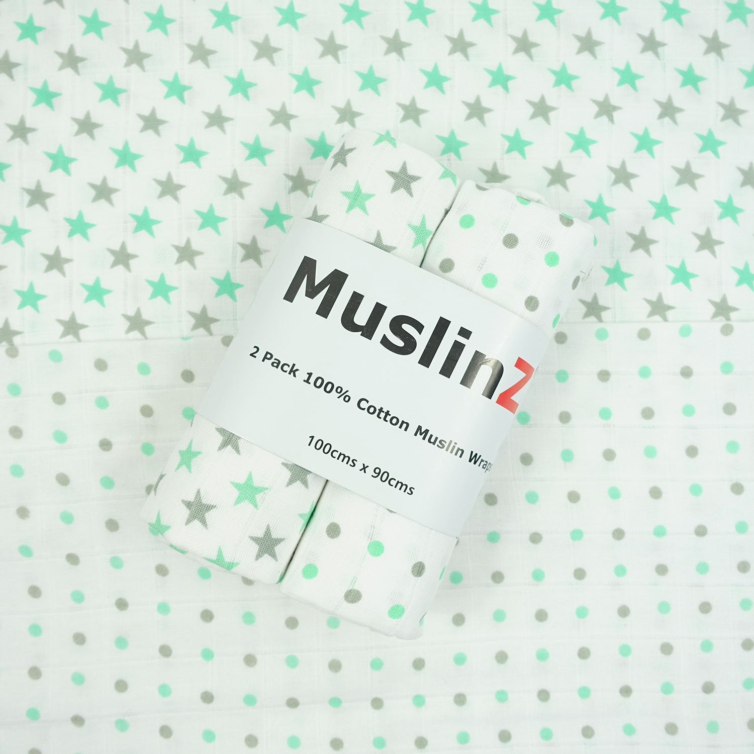 MuslinZ 2PK Baby Muslin Swaddles 100x90cms 100% Pure Soft Cotton Prints