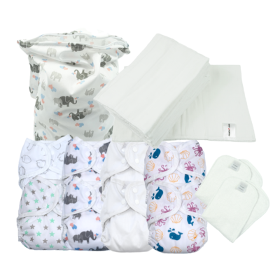 Newborn Full Time Reusable Nappy Kit – Prefolds