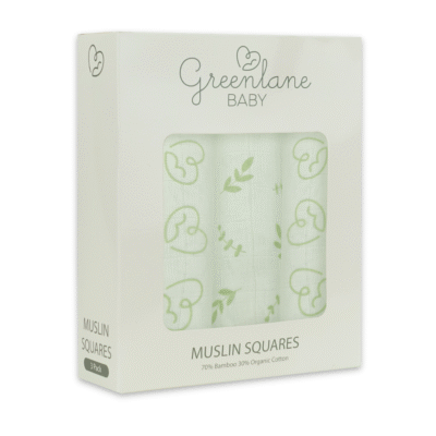 Greenlane Baby 3 Pack Bamboo/Organic Cotton Muslin Squares 70x70cm - Heart Combo